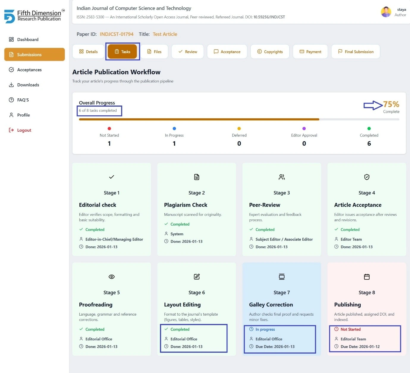 EMS Task Tab Workflow